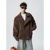 Jaqueta de Couro PU com Zíper Estilo Americano Gola Dupla Masculina Primavera Outono Marca Tendência Senso de Design Descolado Bonito Versátil Jaqueta de Couro Roupa Exterior Tendência