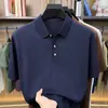 Camiseta de Punto de Manga Corta para Hombre de Verano Camisa Polo Jacquard Fresca de Seda Lino Tencel Algodón para Hombre