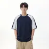 Camiseta de Manga Corta con Retazos Rayados Estilo Americano para Hombre, Verano Delgada Modelo Nuevo 2026, Camiseta Holgada Casual de Seda Helada de Media Manga