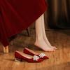 3333H-015 salto grosso camurça vermelho salto alto banquete de casamento sapatos de casamento sapatos femininos festivos confortáveis sem pés cansados
