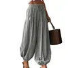 Calças Femininas de Verão Largas com Cordão, Perna Larga, Cropped, Estilo Lanterna com Efeito Drapeado, Calças Harem, Moda Feminina Transfronteiriça