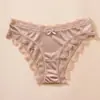 Ropa interior femenina sexy de encaje con empalme transfronterizo, ligera, cómoda, agradable para la piel y transpirable, Tanga de seda helada con lazo personalizado