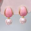 Aretes de Corazón Micro-Incrustados con Esmalte Goteado de Doble Cara, Aretes Femeninos, Aretes de Perla Rosa, Diseño de Nicho, de Alta Gama