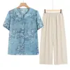 Nova Camiseta de Manga Curta de Verão da Vovó, Conjunto de Roupas para Mulheres de Meia-Idade e Idosas, Blusa da Moda para a Mãe, Blusa Elegante para Idosos
