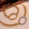 Collares y Pulseras Europeos y Americanos de Acero Inoxidable, Joyería de Estilo Cadena de Empalme de Lujo Ligero y Gama Alta, Acero de Titanio Chapado en Oro de 18 Quilates Que No Se Desvanece