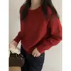 Novo Estilo Simples de Tricô com Decote em V para Mulheres Solto Cor Pura Versátil Camiseta de Base para Outwear Outono Inverno 2025