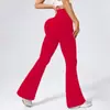 Calça de Yoga Ribatada Flare Cintura Alta Estilo Europeu e Americano, Calça Fitness Cintura Alta Levanta Bumbum, Calça Esportiva Longa Bumbum de Pêssego, Calça Wide Leg para Mulheres