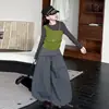 Conjunto de Dos Piezas Nuevo de Otoño para Niñas: Conjunto de Chaleco de Manga Larga y Pantalones de Pierna Ancha, Conjunto Casual Suelto de Dos Piezas Estilo Coreano para Niños Mayores