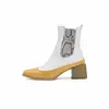 Novas botas outono e inverno europeias e americanas, botas curtas com combinação de cores de cobra, salto alto grosso, Amazon AliExpress Wish, sapatos de comércio exterior
