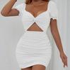 2026 Ropa Nueva para Mujer Transfronteriza de Amazon Europea y Americana Sexy Moda Hueca Plisada Manga Abullonada Vestido Bodycon