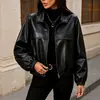 Chaqueta de cuero estilo coreano, fresca y elegante, para personas petite, abrigo de otoño retro con solapas europeas y americanas