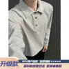 Camiseta casual de linho com caimento solto, tendência outono, manga longa para homens, base fresca e respirável, estilo henley limpo