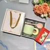 Taza de Aspecto Alto Leche Fufu con Tapa Taza de Café de Oficina para Niña Linda Taza de Agua Color Contrastante Pareja Hogar Cuchara