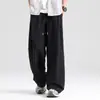 Calças de Linho Tencel para Homens, Calças Longas Casuais Finas de Verão, Calças Retas de Perna Larga Masculinas, Calças Soltas de Seda Gelada para Meninos
