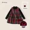 Ropa para Niños Youbao Chaleco a Cuadros Falda Niños Sencilla Camiseta Básica de Invierno Engrosada Nuevo Conjunto de Falda para Niña