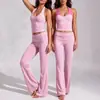 Conjunto de camiseta sin mangas deportiva transpirable apta para la piel, pantalones versátiles de microcampana, top de fitness, conjunto de dos piezas, traje de entrenamiento ajustado adelgazante