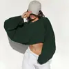 Sudadera de cuello redondo corta para 2025, estilo transfronterizo, ombligo descubierto, para mujer europea y americana, camiseta de punto de manga larga para deporte