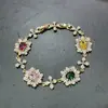 Pendientes de Fiesta de Flor de Zirconia Microincrustada de Lujo de Alta Resistencia Set de Pendientes Collar Pulsera para Vestido de Fiesta Elegante