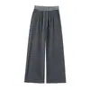 Ropa de mujer: Pantalones de pierna ancha a rayas para mujer, estilo casual de otoño, cintura elástica, holgados y con caída, pantalones de punto recto casual para caminar