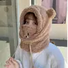 Gorro y bufanda integrados engrosados para otoño e invierno, lindo calentador de cuello y gorro de felpa para mujer, gorro cálido y protector de orejas para ciclismo