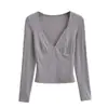 Camiseta Ins Estilo Chica Caliente Cuello en V Profundo Manga Larga para Mujer Otoño Nuevo 2026 Sexy Ajustada Elástica Camiseta Base