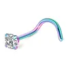 Joyería para piercing corporal de moda europea y americana transfronteriza de acero inoxidable con circonita redonda, clavo de nariz en forma de S curvada, clavo de nariz de barra curvada, clavo de labio