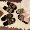 Pantuflas de algodón con estampado de leopardo de suela plana 2026, pantuflas de otoño e invierno, pantuflas de felpa para mujer, impresionantes de punta abierta con forro de felpa, estampado de leopardo marrón