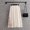 Traje Tang de dos piezas para mujer, estilo vintage, con cuello bordado a mano, top de siete mangas, estilo Hanfu chino modificado, vestido de té zen, falda y traje.