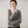 Cardigã de Cashmere com Decote V para Mulheres 100% Cashmere Puro Fio Duplo Espessado Torção Pequena Solto Aparência Emagrecimento Jaqueta Tricô Suéter