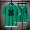 Camiseta de Manga Corta Waffle Guapo 2024 para Hombre Verano Falso Dos Piezas Tendencia Marca Juventud Casual Deportiva Traje para Hombre