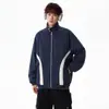 Chaqueta de otoño de comercio exterior transfronteriza, abrigo de bloques de color, chaqueta de trabajo juvenil de cuello alto en color contrastante, nuevo estilo casual 2026