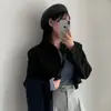 Chaqueta de Cuero y Terciopelo Simple Estilo Coreano para Mujer, Chaqueta Corta Nueva de Otoño con un Diseño Elegante