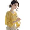 2025 principios de otoño estilo burbuja cuello de encaje amarillo manga larga camisa de gasa principios de otoño atmósfera estilo coreano para llevar top mujeres