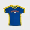 Nuevo Top Azul de Verano/Primavera Europeo y Americano, Delgado, Ajustado, Estampado de Letras, Y2K, Camiseta de Verano para Mujer con Ombligo al Aire, Sexy Transfronterizo