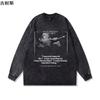 Camiseta americana criativa divertida estampada lavada, marca de moda hip-hop, camiseta solta masculina, nova, mangas compridas