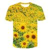 2023 Nueva Camiseta de Hombre Europea y Americana con Estampado 3D de Planta Verde, Holgada, Cómoda, de Cuello Redondo