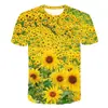 2026 Nueva Ropa para Hombre Europea y Americana Planta Verde Impresión 3D Holgada Cómoda Cuello Redondo Camiseta para Hombre
