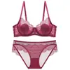 Lencería sexy de encaje transfronteriza, estilo francés de copa fina con diseño de orejas de conejo, conjunto de lencería de encaje para bustos grandes, conjunto de sujetador talla grande