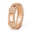 Anillo Calidoscopio Van Cleef Versión de Alta Gama Oro V para Mujer, Grueso Chapado en Oro Rosa de 18 Quilates con Diamantes, Anillo de Firma, Edición Moderna y Exquisitamente Elaborada