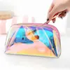 Bolsa com Zíper Laser de PVC Personalizada, Bolsa de Armazenamento de Artigos de Higiene Pessoal para Viagem de Grande Capacidade à Prova d'Água, Bolsa de Maquiagem Transparente Iridescente de TPU