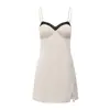 Camisola Sexy com Renda Contrastante e Bojo Tridimensional em Forma de Rosa Acolchoado Roupão Feminino para Relaxar 7405