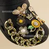 Zuecos de estilo lujoso transfronterizos, con pedrería brillante, adornos de flor de perla y cadena en forma de corazón, accesorios de hebilla de metal desmontables para zapatos
