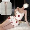 Crisp Love Nuevo Estilo Europeo y Americano Estampado de Amor Hogar Volantes Dulce Sencillo Casual Pantalones Cortos de Tirantes Conjunto de Dos Piezas