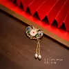 Broche Acessório de Traje Antigo Estilo Chinês, Broche Circular Folha de Bambu, Elegante Broche Fivela da Paz, Broche com Franja Hanfu Qipao