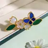 Conjunto Floral de Mariposa Hecho en Fábrica con Colores Contrastantes Azul y Verde, Anillo, Pendientes, Broche, Pulsera, Cadena para Suéter Frescos y Elegantes