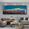 Pintura Decorativa para Sala de Estar con Fondo del Sol Dorado Brillando sobre las Montañas, Pintura Colgante de Pared de Fondo para Sofá Lujosa y Elegante, Paisaje para Oficina