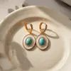 Brincos Pingente Ovais de Turquesa de Luxo Leve Estilo Francês para Mulheres, Temperamento Retrô de Nicho, Presilhas de Orelha Estilo Minimalista Tendência