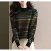 Suéter Jacquard Retro de Cuello Medio Alto para Mujer 2026 Otoño/Invierno Nuevo Estilo Grueso Moda Elegante Rayas Punto Holgado Camisa Base