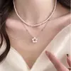 Collar de Perlas Geométricas Florales de Doble Capa, Suave y Sencillo, Estilo Coreano, Accesorios para Mujer, Cadena para Suéter con un Toque de Lujo Ligero y de Alta Gama