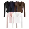 Camiseta de manga larga ajustada, pura y seductoramente atractiva, con cuello cruzado en V profundo, elástica, suave y cómoda, nueva blusa base de otoño para mujer